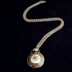 Vintage Victorian Steampunk Time Clock Perfume Bottle Pendant Necklace